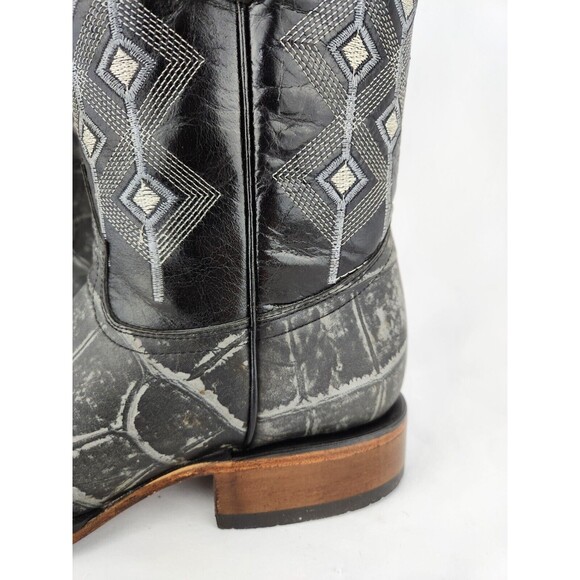 NEW ALFA Mens Western Leather‎ Cowboy Boots Gray Black  display picture 3